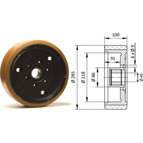 Roue porteuse 285 x 100 + FREIN VULKOLLAN® ( Jungheinrich 50262621 )