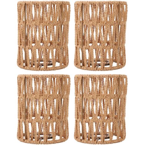 QORVA- Abat-jour rétro Imitation rotin, Style bohème, tissé à la main, pour lampadaires, lustres, mur de Table, 4 pièces (1/4)
