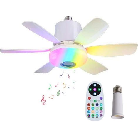 Ventilateur Plafond Avec Lumiere,LED Dimmable Changement De Couleur,RGB Ventilateurs De Plafond Avec Lampe Intégrée, Ø47CM Lustre Ventilateur, Enceinte Plafond Bluetooth,3 Vitesses (Blanc) [Classe éne (1/3)
