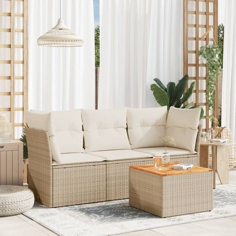4-tlg. Garten-Sofagarnitur mit Kissen Beige Poly Rattan (1/3)