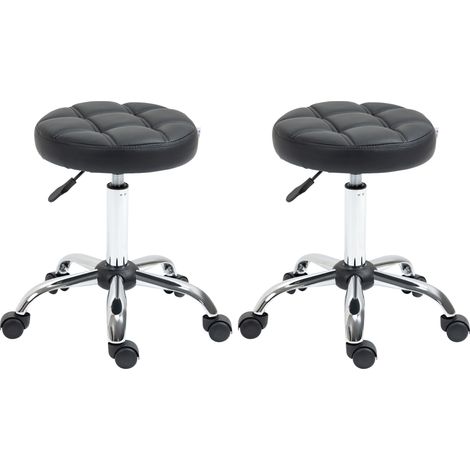 Set de 2 taburetes giratorios con ruedas, altura regulable, símil piel negra MODENUIT (1/5)