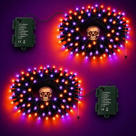 Guirlande Lumineuse Halloween Orange et Violette, Lot de 2, 10M 100LED Alimenté par Piles, 8 Modes & Minuterie 6H, IP65 Étanche, Déco pour Halloween Jardin Balcon Chambre Fête Intérieur Extérieur (1/5)