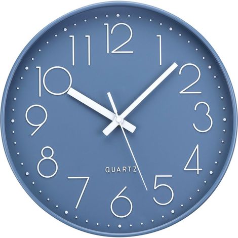 Horloge murale sans tic-tac, silencieuse, 30 cm, à piles, mouvement à quartz décoratif, radio-horloge murale, lecture facile, idéale pour le salon, la cuisine, la chambre, le bureau, l'école, bleue (1/5)