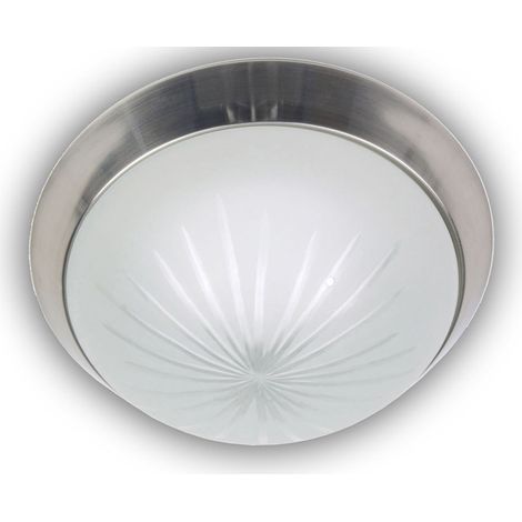 LED-Deckenleuchte rund, Schliffglas satiniert, Dekorring Nickel matt, Ø 25cm (1/5)