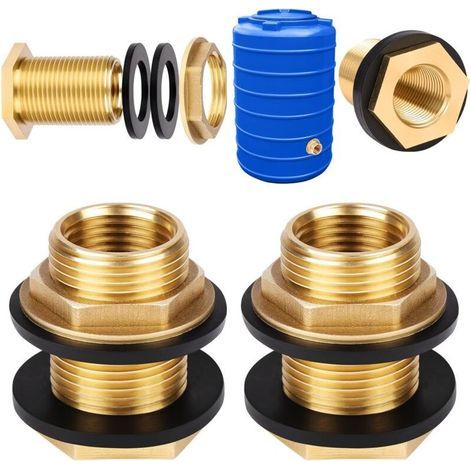 2 Pièces Raccords de Réservoir en Laiton, 1 Pouces 3/4 Pouces Mâle Connecteur de RéServoir D' en Laiton Fileté, Raccord Citerne Eau de Pluie avec 4 Joints en Silicone, pour Seaux (1/4)