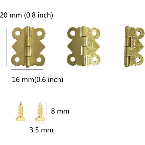 Charnière pour meuble,50 Pièces Charnières Mini Papillon Charnières Laiton Rétro avec 200 pièces Vis de remplacement (20x 17mm) (1/3)