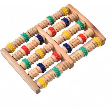 Stück – Fußmassagegerät (5 Reihen) – Rollen – Holz – Ideal zur Entspannung Ihrer Füße zu Hause oder in der Freizeit – 24,5 x 16 x 4 cm – Mehrfarbig (1/5)