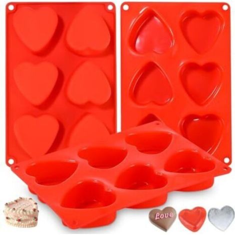 Moules Silicone Pour Chocolat, 6 Compartiments Moule Savon Coeur Pour le Gâteau de la Saint-Valentin Pudding à la Gelée Savon Artisanal,Faire un Ensemble de 3 Rouge Moule Savon Silicone (1/5)