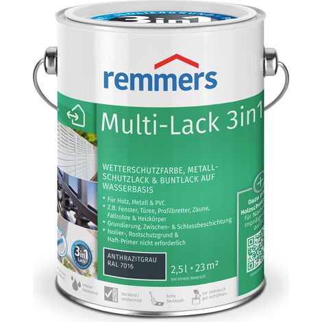 Remmers Multi-Lack 3in1 anthrazitgrau (RAL 7016), 2,5 Liter, Wetterschutzfarbe, Metallschutzlack & Buntlack auf Wasserbasis für Holz, Metall & PVC (1/5)