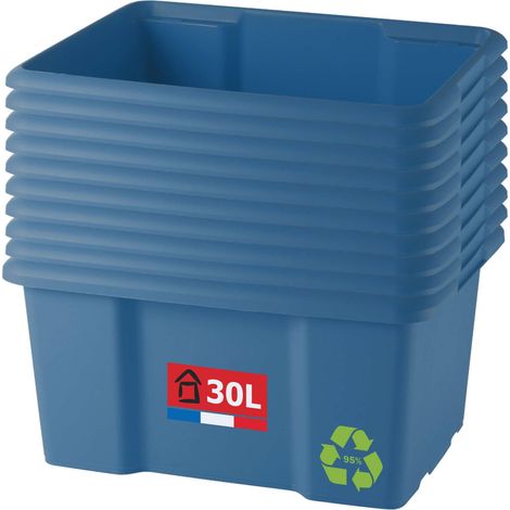 Bac de rangement plastique 30L, x10, bleu, L.46,5xl.36,5x H23cm (1/5)