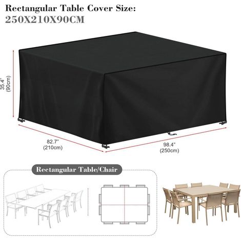 Gartenmöbel-Abdeckung, 250 x 210 x 90 cm, Schwarz, 420D Oxford, rechteckig, Gartentisch-Abdeckung, Schutzplane, Gartentisch, Outdoor-Möbel, wasserdicht, winddicht, UV-beständig, kältebeständig (1/5)