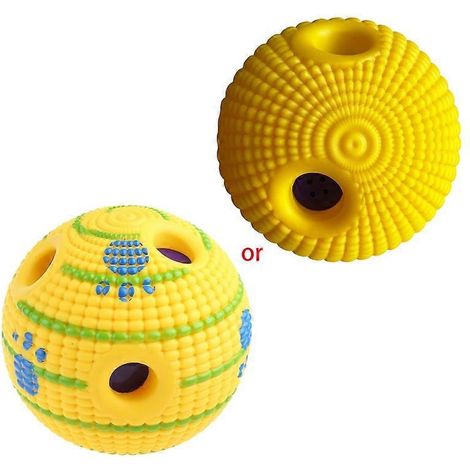 Leuchtend gelbes, quietschendes Hundespielzeug, strapazierfähiger Vinyl-Kauball, interaktives Zahnpflegespielzeug, Größe L.