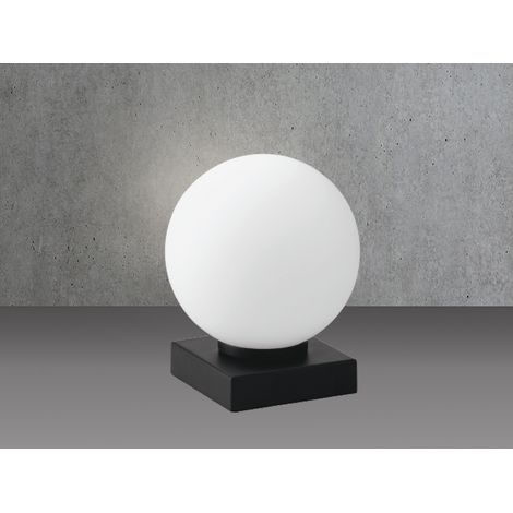 Kleine LED Tischleuchte Sockel Schwarz - Kugel Opalglas Weiß, Höhe 17,5cm (1/5)