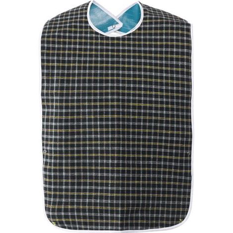 1 Bavoir imperméable pour adulte, protection vêtement avec bouton-pression, tablier carreau abricot/gris/jaune, usage convalescence ou perte d'habileté manuelle (1/3)
