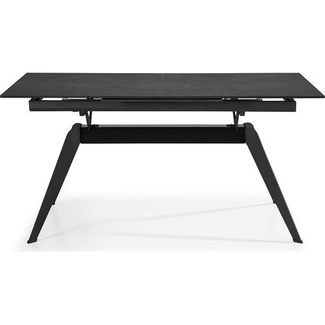 Table à manger, table de repas extensible en céramique coloris noir, pieds en métal noir - Longueur 160-220 x Profondeur 90 x Hauteur 76 cm (1/5)