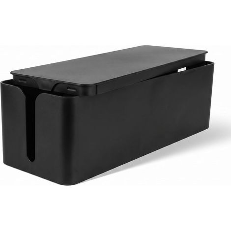 Caja organizadora de cables plegable negra, cubierta de plástico para múltiples enchufes, adecuada para oficinas. Caja de plástico para regleta eléctrica para ocultar cables y enchufes. (1/5)