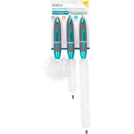 Beldray® LA082770EU7 - Confezione da 3 scovolini per bottiglie Testina pieghevole Impugnatura antiscivolo Setole morbide Turchese/Bianco (1/5)