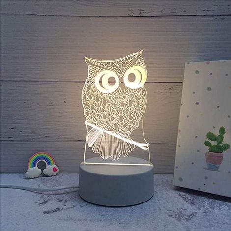 Veilleuse 3D pour Enfants, Cadeau de Hibou, Cadeaux pour Femme, lampe Hibou avec 3 Couleurs Cadeau d'anniversaire Garçon, Cadeau fille, Chambre Décor