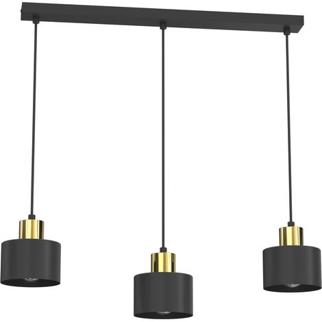 Suspension 3 abat-jours cylindriques 3xE27 Parkla Luminex noir et doré (1/5)