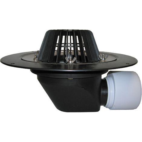 Scarico orizzontale terrazzi DN75/110, griglia plastica raccoglifoglie, sistema di fissaggio per impermeabilizzazione
