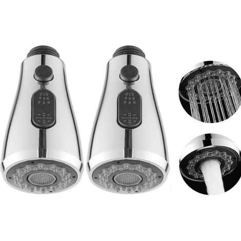 2pcs Douchette Evier Pull-Out Douches Robinet Mitigeur Cuisine Pro Tête de Douche 2 Types de Jet Chromé (1/5)