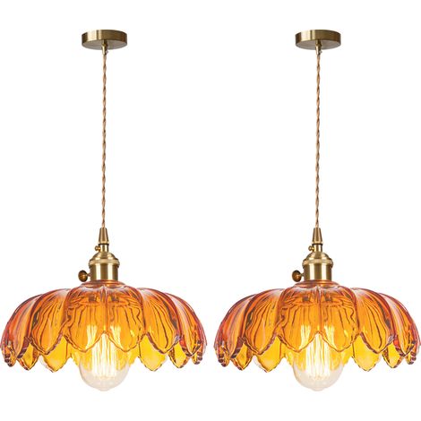 2PCS Plafonnier D'Intérieur Vintage Suspension Luminaire En Verre Lustre Rétro Moderne Marron
