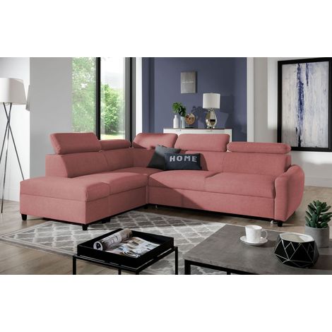 Ecksofa Schlafsofa Sofa ANTON in Stoff Esito Rosa Ottomane Links (1/4)