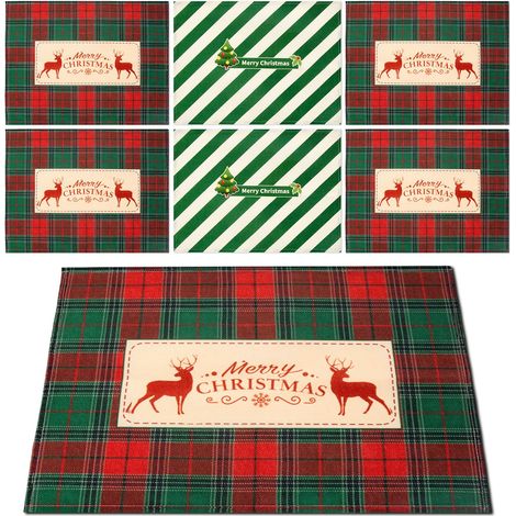 6er Set de Table pour Noël, Set de Table Lavable RéSistant à La Saleté Et à La Chaleur Sets de Table Noël en Matériel de Lin Tissu - 33 x 45cm (1/5)