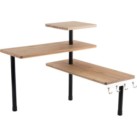 Étagère d'angle modulable en bambou – 3 niveaux – Charge maximale 20kg – Pour espaces confinés – Marron et noir – Totally Addict (1/10)