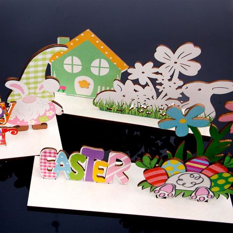 Ornement En Bois - Lapin Et Oeuf De Pâques - Décoration Printemps Rustique - 8 Pièces (1/5)