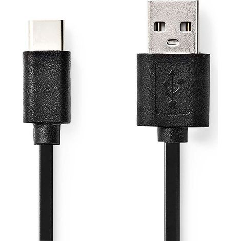 Cable USB USB 2.0 USB-A macho USB-C™ macho 15 W 480Mbps Niquelado 2,00 metros Redondo PVC Negro Etiqueta