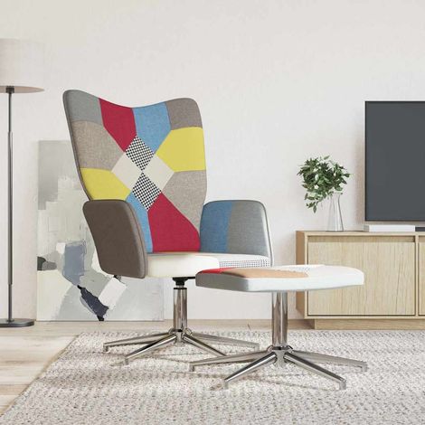 vidaXL Chaise de relaxation avec tabouret Patchwork Tissu (1/5)