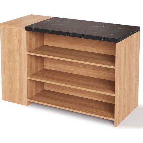 Isola da cucina a 5 livelli, cassetto nascosto, MDF nero e rovere, 140 x 60 x 90 cm (1/4)