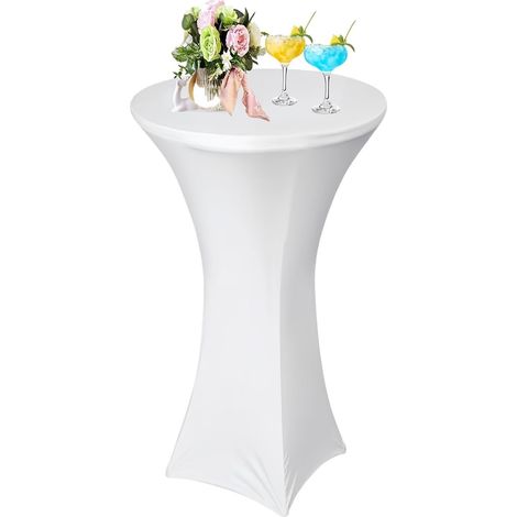 Lot de 1 Housse de table ronde extensible, Polyester élasthanne, Pour banquet mariage hôtel, Blanc, 60x110cm