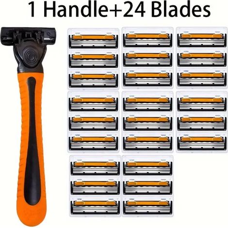rasoir electriques hommes-Lames de rasoir pour hommes - compatibles avec les rasoirs Gillette (1 manche + 24 lames)