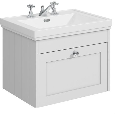 Balterley Butterton 600mm Wall Hung 1 Drawer Unit with Classic Basin 3 Tap Hole - Satin White (1/4)