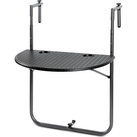 SWANEW Balkonhängetisch, Balkontisch zum Hängen, Hängetisch klappbar Beistelltisch Gartentisch, Klapptisch mit 3 Höhen, 2 Tassenhalterungen, in Rattan-Optik, 60x40 cm Schwarz (1/5)