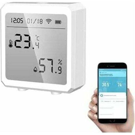 Thermomètre de mesure hygromètre Smart WiFi + capteur température et d'humidité Bluetooth avec rétroéclairage pour intérieur/extérieur, XU, Contrle APP Tuya（blanc） - KZQ (1/4)