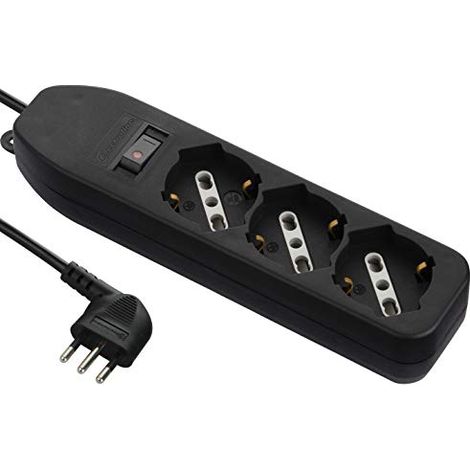 Electraline 61999 Multipresa 3 Posti polivalenti, Cavo 1.5 m, Spina Piccola 10 A, 3 Posti, Nero (1/3)