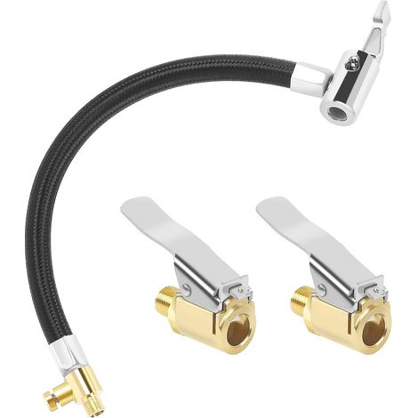 Tuyau d'extension pour pompe à vélo avec valve Schrader, gonfleur de pneu en caoutchouc à fil mâle, cordon de 20 cm, tuyau d'air pour pneu et 2 adaptateurs pour valve de pneu de voiture (1/5)