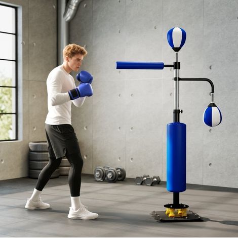 Soporte de boxeo con 2 speedballs, barra pivotante, altura regulable, azul HAVRYA (1/4)