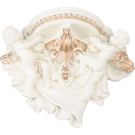 Étagère murale en résine en forme d'ange, de style européen raffiné et élégant, idéale pour la chambre, le salon ou la cuisine, beige et or. (1/5)
