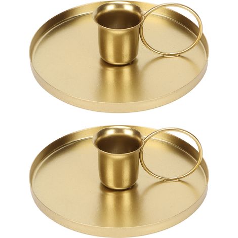 2 pièces Support Bougeoir en Fer Doré, Design Rétro Élégant pour Table - Porte-Bougie Métallique Déco Maison (1/5)