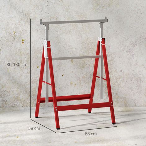 Ensemble de 2 établis extensibles (hauteur 80-130 cm, pliables), en acier Q195, 68 x 58 x 80 cm, rouge et argent. (1/5)