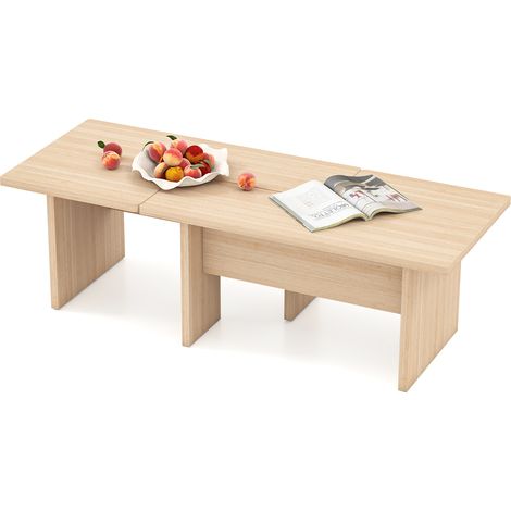 COSTWAY Modular Coffee Table Set of 2 L Shaped Center Tables-Oak (1/5)
