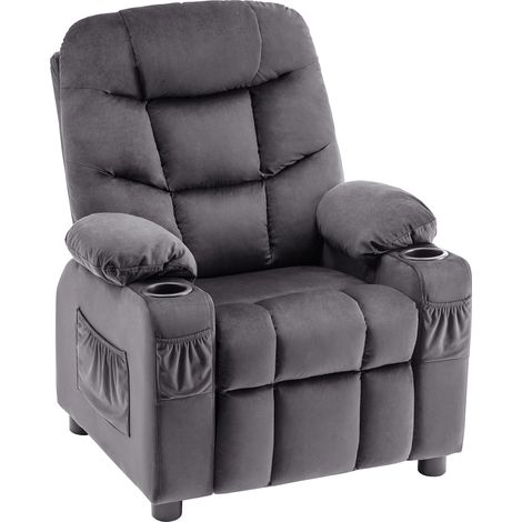 M MCombo Kinder Sessel Jugend- und Kindersofa Kindersessel mit Liegefunktion, Samt , Grau, 7355 (1/5)