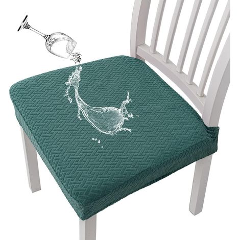 Stuhlbezüge Jacquard wasserdicht für Esszimmer, 6er Set, Dunkelgrün (1/5)