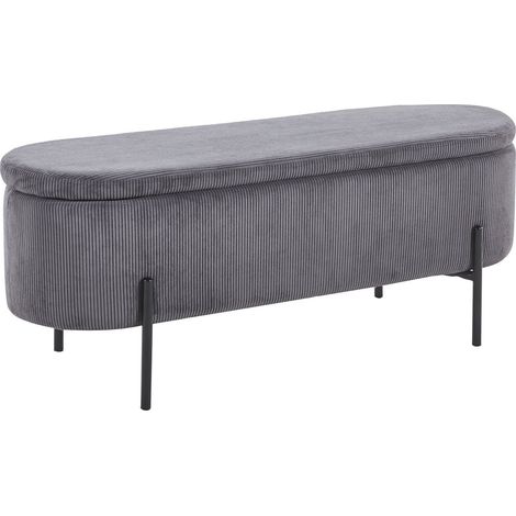 Bout de lit coffre de rangement scandinave en velours côtelé gris et métal noir - PANGIVO (1/4)