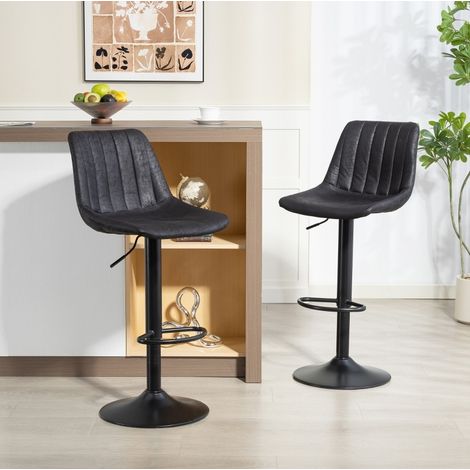 Taburetes de bar retro 2 piezas, altura regulable, con reposapiés, microfibra negra OKMYHOME (1/5)
