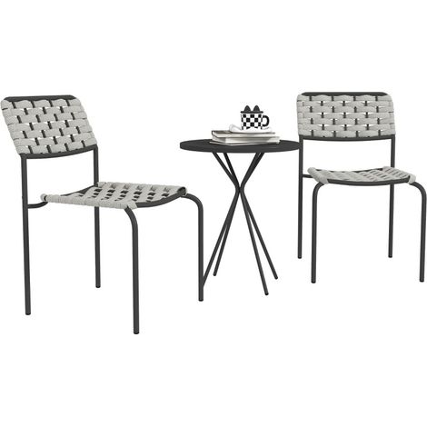 3-teiliges Gartenmöbelset aus Polyrattan in Grau mit 2 stapelbaren Stühlen und Stahltisch (1/5)